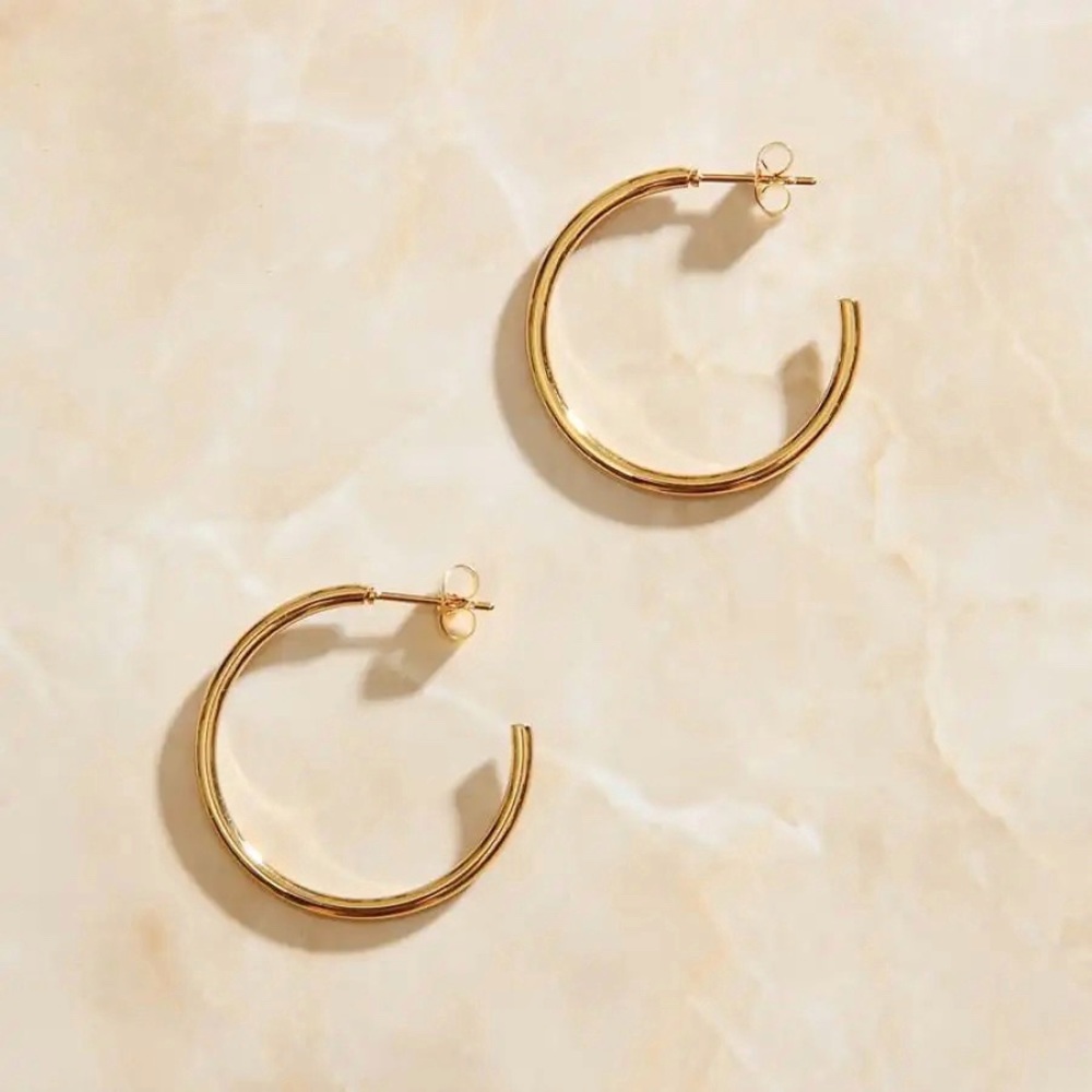 18K Gold Thin 20mm Hoop Earrings